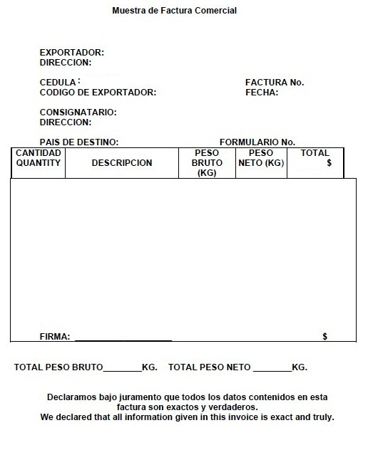 formato de factura de exportacion